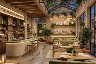 do cafe design, restaurant, bakery, coffee interiors with realistic renders