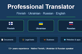 translate finnish, ukrainian and russian texts, documents and content