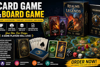 do card game design, board game deck card template rulebook design card game box
