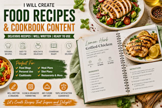 create food recipe cookbook recipe meal plan and professional food content