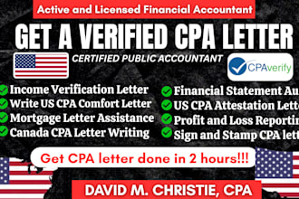 write verified CPA letter, financial statement, profit and loss, US CPA letter