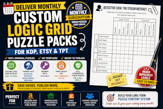 deliver monthly custom logic grid puzzle packs for kdp