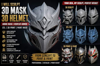 sculpt 3d mask 3d helmet anime mask cosplay armor stl 3d print and paint mask