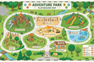 design custom playground map illustration, campgrounds, for parks and schools