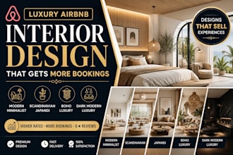 design luxury airbnb interiors in modern japandi scandinavian, boho, dark luxury