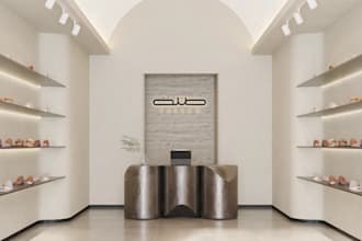redesign 3d shop exterior, retail storefront render, kiosk, supermarket interior