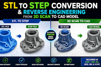 do stl to step conversion and reverse engineering from 3d scan to cad model