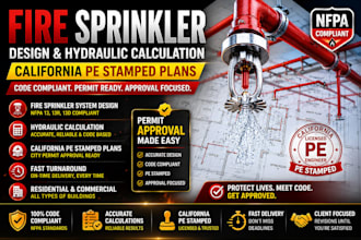 fire sprinkler, hydraulic calculation, california pe stamped plans for fire plan