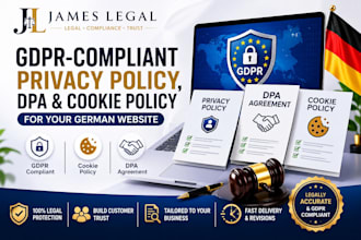 draft a gdpr compliant privacy policy, dpa, cookie policy for german website