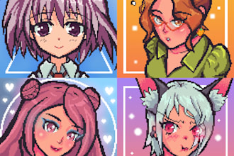draw you a portrait of your character in a bright pixel art style