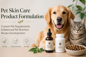 do pet skin care product formulation, pet supplements and balanced pet nutrition