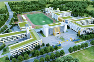 create realistic 3d school campus, classroom and educational building design