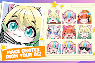 draw twitch emotes, chibi emotes, animated emotes, vtuber model for streamers