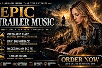 create trailer music, epic soundtrack, background score, cinematic piano