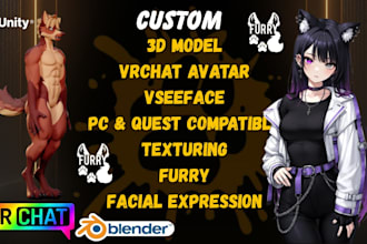 do 3d furry nsfw model, anime vrchat avatar, 3d vtuber rigging, vrc anime setup