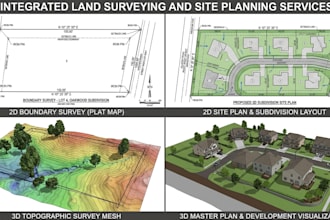 do boundary survey, site plan, master plans subdivision land survey in 2d and 3d