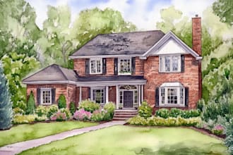 create a watercolor house portrait or storefront facade