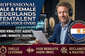 record a professional dutch voiceover team for male and female studio dubbing