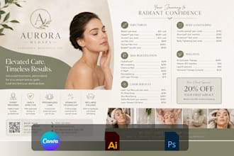 design medspa treatment menu, wellness catalog catalogue for luxury day spas