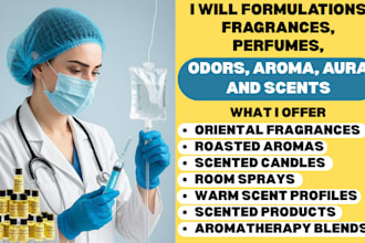 make product formulations of fragrances, perfumes, odors, aroma, aura and scents