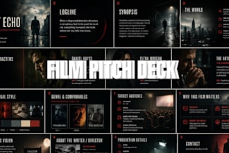 design presentation slides, film pitch deck, epk, film poster, tv web series