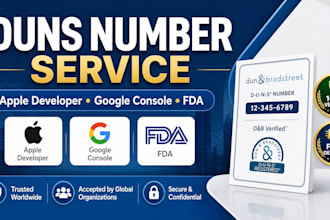 provide d u n s number for apple developer, google console, and fda