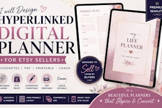 design trending hyperlinked digital planner, and etsy printable planner designs