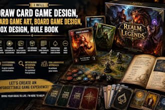 draw card game design, card game art, board game design, box design, rule book