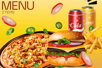 design a modern restaurant menu for a cafe food and drinks