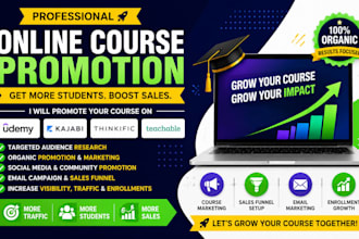 do online course promotion, udemy course marketing, kajabi thinkific sales