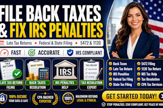 file back taxes, late tax returns, irs penalties, 5472 and 1120 tax filing