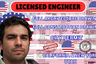 draw, stamp full architecture and construction drawing city permit ca, ut, ny