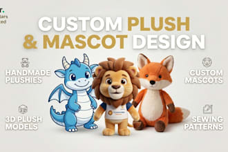 custom plush toy design, handmade plush toy, 3d, custom mascot plush