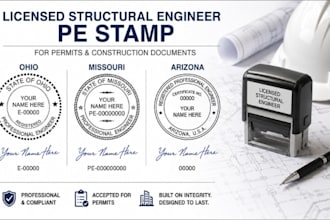 licensed structural engineer pe stamp for ohio, missouri and arizona permits