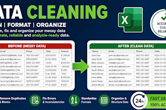 clean, format, merge, split excel data