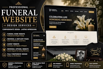 design a professional funeral home website, memorial apparel and casket website