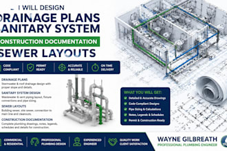design drainage plans, sanitary systems sewer layouts construction documentation