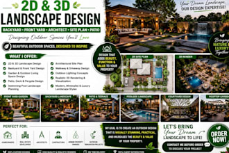 2d 3d backyard landscape design, front yard garden, architect, site plan, patio