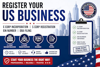 handle c corp incorporation, s corp registration, ein number and dba filing
