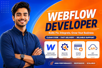 develop webflow website, fix webflow bugs, stripe setup, rest API integration