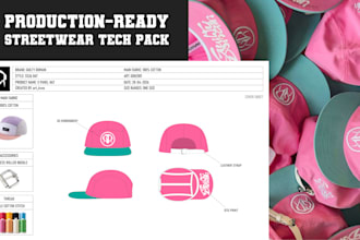 design hat and cap tech pack mockup for manufacturing