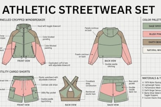 create activewear fashion tech pack technical flat sketch and apparel design