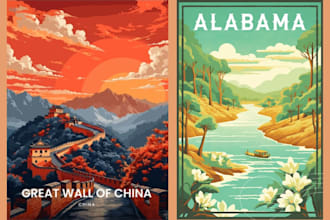 design vintage travel posters, tourism flyers, retro holiday advertisement art