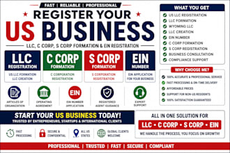 form us  llc, c corp, s corp, and get ein number registration, dba filling
