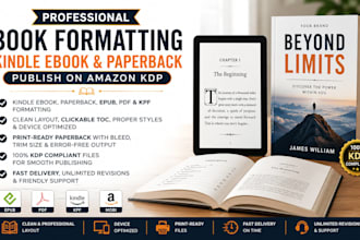 design kindle ebook paperback formatting publish on amazon kdp epub pdf kpf