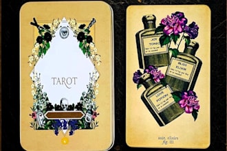 illustrate custom tarot cards in line art style