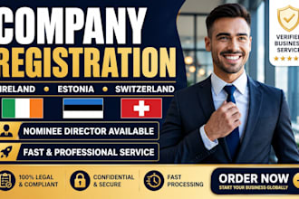 do company registration in ireland, estonia,  switzerland with nominee director