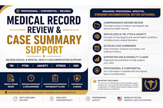 review ptsd tbi anxiety and ssd records  for case summary support