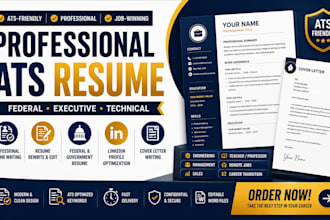 write ats resume, federal resume, executive CV and linkedin profile