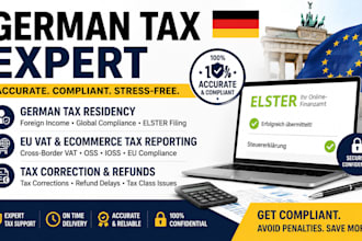 assist with german tax residency, eu vat reporting, and elster tax correction